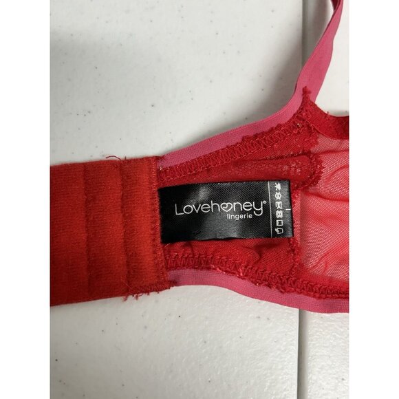 Lovehoney Lingerie Red Lace Velvet Strappy Front Back Close Underwire Bra L - Picture 6 of 11